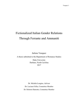 Fictionalized Italian Gender Relations Through Ferrante and Ammaniti