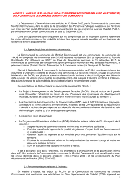 AVIS SUR LE Plui-H (PLAN LOCAL D’URBANISME INTERCOMMUNAL AVEC VOLET HABITAT) DE LA COMMUNAUTE DE COMMUNES DE MONTFORT COMMUNAUTE