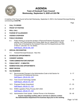 Town Council Wednesday, September 9, 2020 at 6:00 PM
