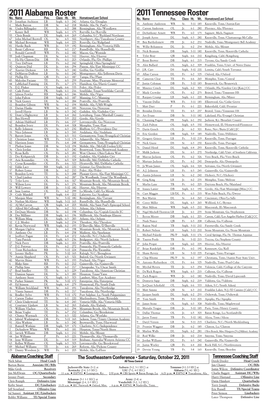 2011 Alabama Roster 2011 Tennessee Roster No