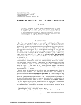 Character Degree Graphs and Normal Subgroups 1157