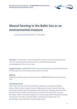 Mussel Farming in the Baltic Sea As an Environmental Measure - a Positive Outlook Based on New Data