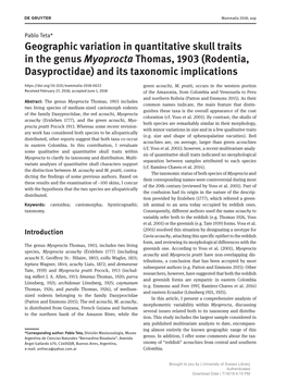 Rodentia, Dasyproctidae) and Its Taxonomic Implications Green Acouchi, M