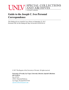 Guide to the Joseph C. Ives Personal Correspondence