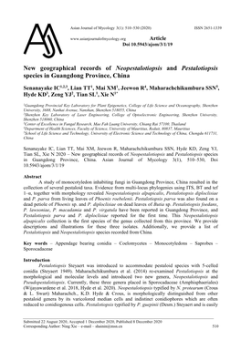 New Geographical Records of Neopestalotiopsis and Pestalotiopsis Species in Guangdong Province, China