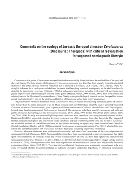 Comments on the Ecology of Jurassic Theropod Dinosaur Ceratosaurus (Dinosauria: Theropoda) with Critical Reevaluation for Supposed Semiaquatic Lifestyle