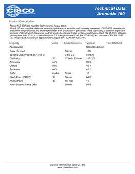 Aromatic 150 Technical Data