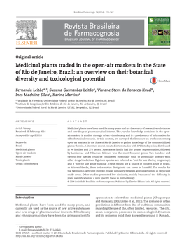 Medicinal Plants Traded in the Open-Air Markets in the State of Rio De Janeiro, Brazil: an Overview on Their Botanical Diversity and Toxicological Potential