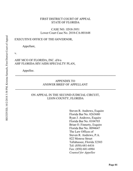 First District Court of Appeal State of Florida Case No