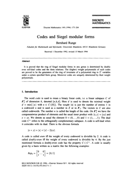 Codes and Siegel Modular Forms