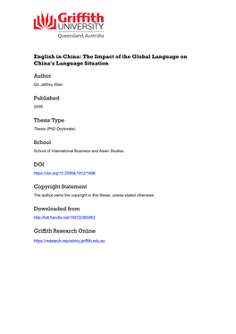 English in China: the Impact of the Global Language on China's Language Situation