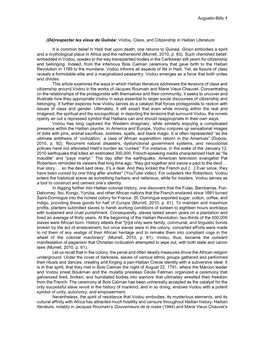 Augustin-Billy 1 (Dé)Respecter Les Vieux De Guinée: Vodou, Class, And