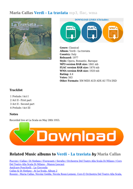 Maria Callas Verdi - La Traviata Mp3, Flac, Wma