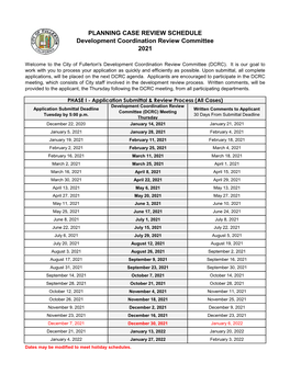 PLANNING CASE REVIEW SCHEDULE Development Coordination Review Committee 2021