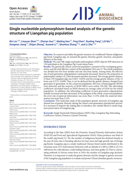 Single Nucleotide Polymorphism-Based Analysis of the Genetic Structure of Liangshan Pig Population