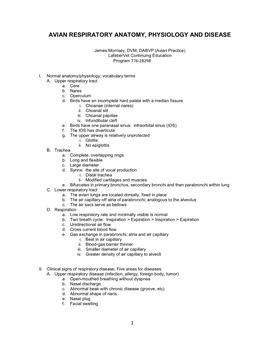Avian Respiratory Anatomy, Physiology and Disease