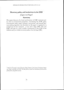 Jurgen Von Hagen: Monetary Policy and Institutions in The