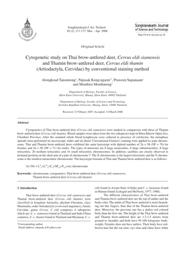 Cytogenetic Study on Thai Brow-Antlered Deer, Cervus Eldi