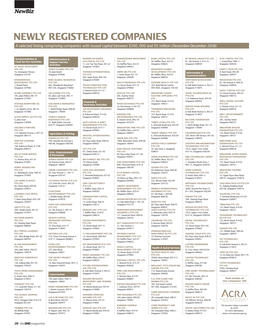 NEWLY REGISTERED COMPANIES a Selected Listing Comprising Companies with Issued Capital Between $200, 000 and $5 Million (November-December 2018)