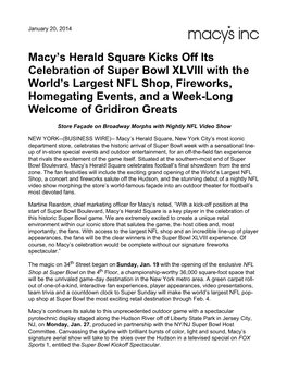 Macy's Herald Square Kicks Off Its Celebration of Super Bowl XLVIII