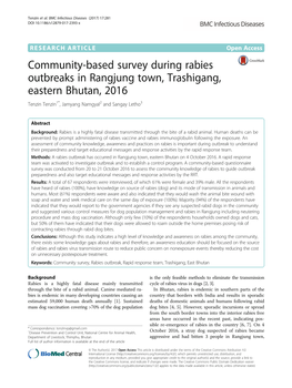 Community-Based Survey During Rabies Outbreaks in Rangjung Town, Trashigang, Eastern Bhutan, 2016 Tenzin Tenzin1*, Jamyang Namgyal2 and Sangay Letho3