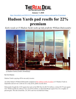 Hudson Yards Pad Resells for 22% Premium