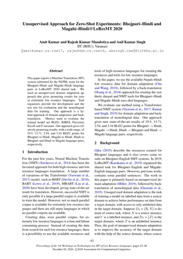 Unsupervised Approach for Zero-Shot Experiments: Bhojpuri–Hindi and Magahi–Hindi@Loresmt 2020