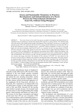 Development and Industrialization of a Novel Process for Polycarbonate Production from CO2 Without Using Phosgene