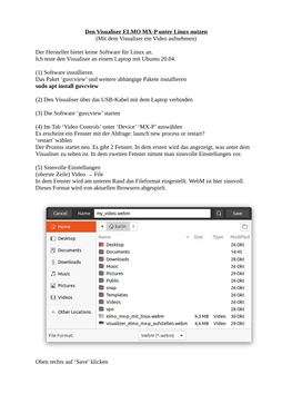 Den Visualiser ELMO MX-P Unter Linux Nutzen (Mit Dem Visualiser Ein Video Aufnehmen)