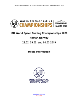 ISU World Speed Skating Championships 2020 Hamar, Norway 28.02, 29.02