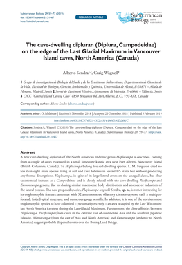 The Cave-Dwelling Dipluran (Diplura, Campodeidae) on the Edge of the Last Glacial Maximum in Vancouver Island Caves, North America (Canada)