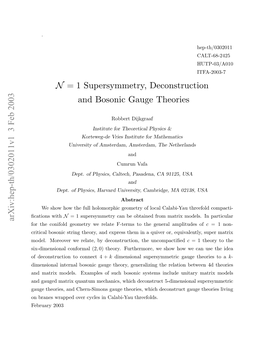 N = 1 Supersymmetry, Deconstruction and Bosonic Gauge Theories
