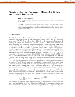 Quantum Gravity, Cosmology, (Liouville) Strings and Lorentz Invariance