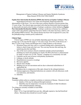 Management of Equine Cushing's Disease and Equine Metabolic