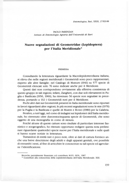 Nuove Segnalazioni Di Geometridae (Lepidoptera) Per L'italia Meridionale*