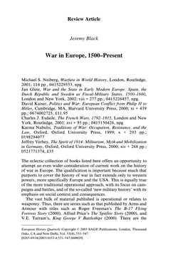 War in Europe, 1500–Present