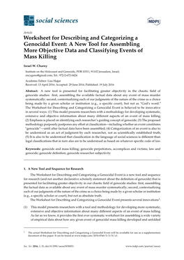 Worksheet for Describing and Categorizing a Genocidal Event: a New Tool for Assembling More Objective Data and Classifying Events of Mass Killing