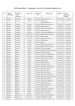 YSR Vahana Mithra - Vizianagaram - District Wise Sanctioned Applicants List