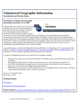 Volunteered Geographic Information Introduction and Position Papers