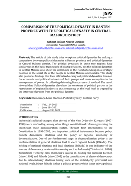 Comparison of the Political Dynasty in Banten Province with the Political Dynasty in Central Maluku District