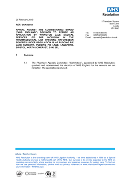 Sha/19981 Appeal Against Nhs Commissioning Board