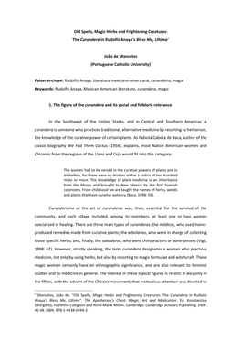 Old Spells, Magic Herbs and Frightening Creatures: the Curandera in Rudolfo Anaya’S Bless Me, Ultima1
