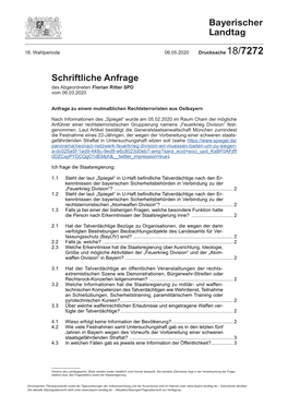 Schriftliche Anfrage Des Abgeordneten Florian Ritter SPD Vom 06.03.2020