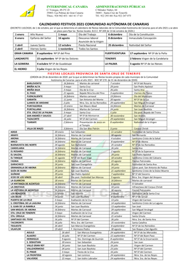 Calendario Festivos 2021 Comunidad Autónoma De