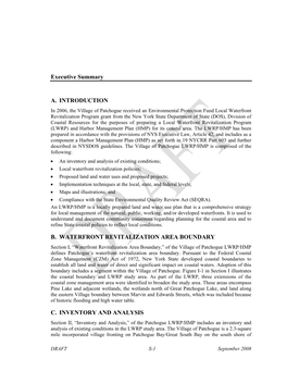 Executive Summary A. INTRODUCTION B. WATERFRONT REVITALIZATION AREA BOUNDARY C. INVENTORY and ANALYSIS