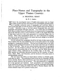 Place~Names and Topography in the Upper Thames Country: a REGIONAL ESSAY