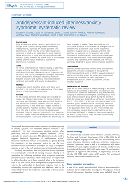 Antidepressant-Induced Jitteriness/Anxiety Syndrome: Systematic Review Lindsey I