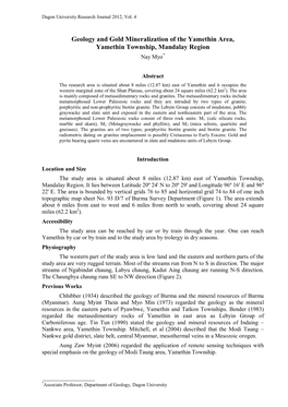 Geology and Gold Mineralization of the Yamethin Area, Yamethin Township, Mandalay Region Nay Myo*