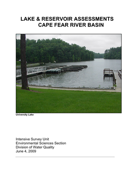 Lake & Reservoir Assessments Cape Fear River Basin