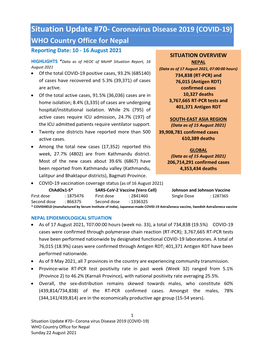 Situation Update #70- Coronavirus Disease 2019 (COVID